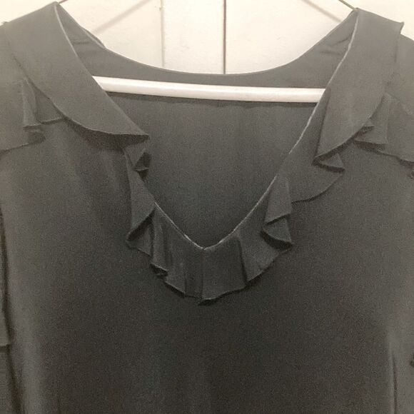 Alexis Silk Long Sleeve Ruffled Black Blouse. Size XS. - Picture 2 of 7